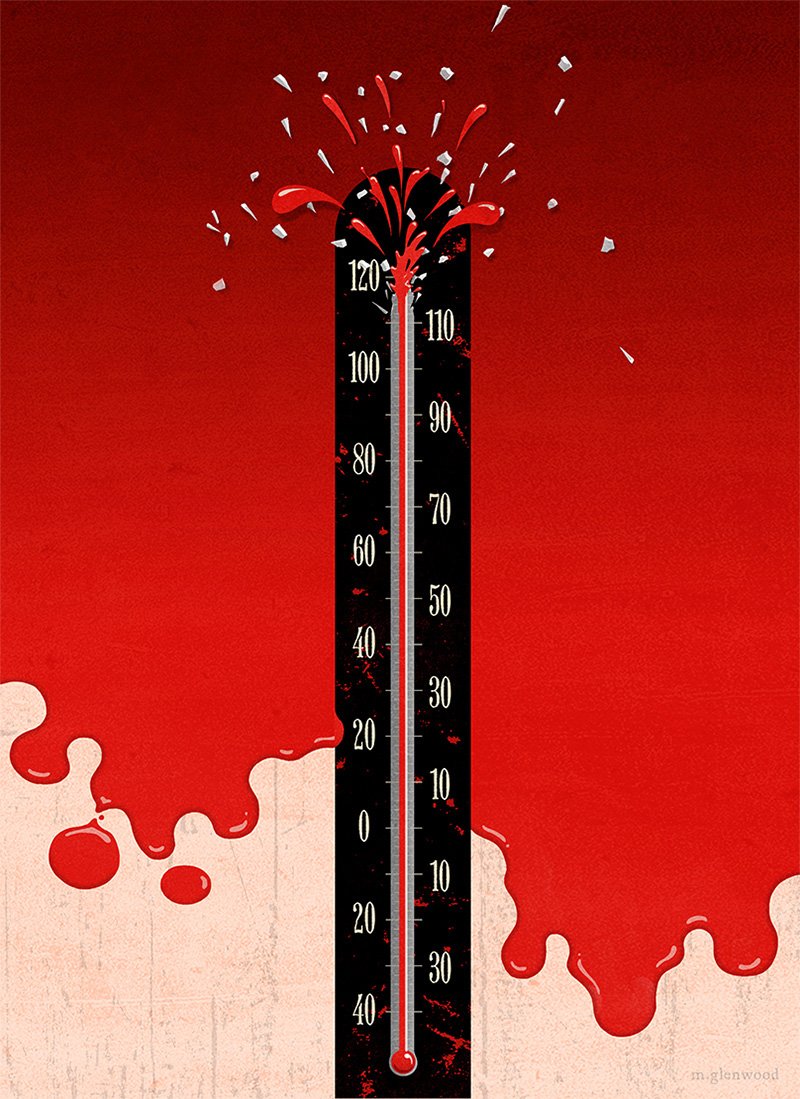 Exploding thermometer illustration