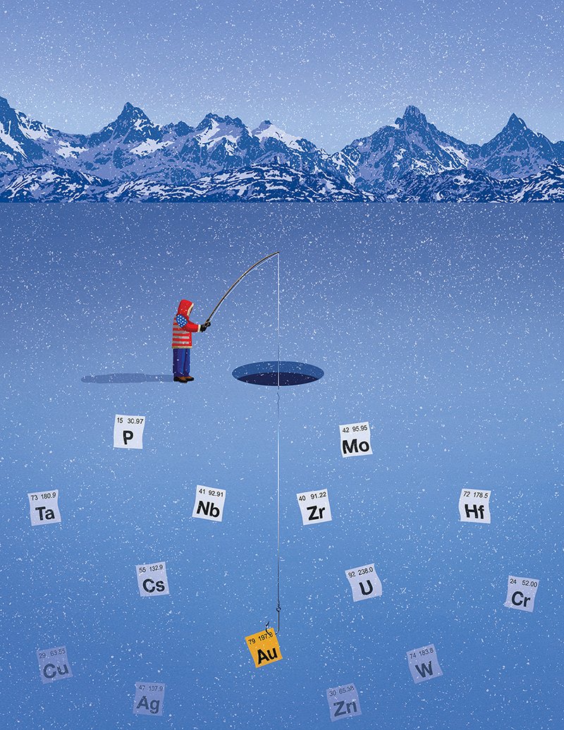 Illustration of man fishing for periodic table elements